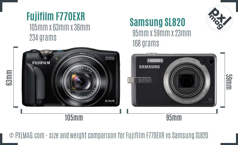 Fujifilm F770EXR vs Samsung SL820 size comparison