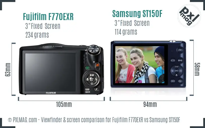 Fujifilm F770EXR vs Samsung ST150F Screen and Viewfinder comparison