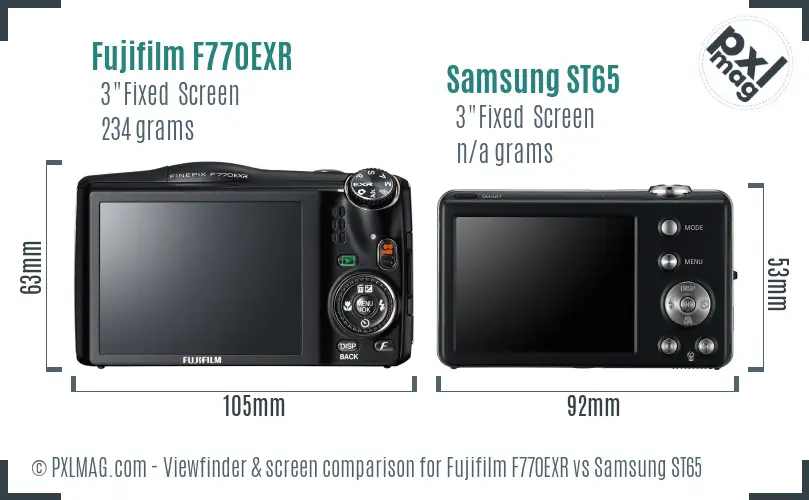 Fujifilm F770EXR vs Samsung ST65 Screen and Viewfinder comparison