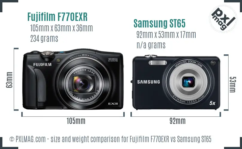 Fujifilm F770EXR vs Samsung ST65 size comparison