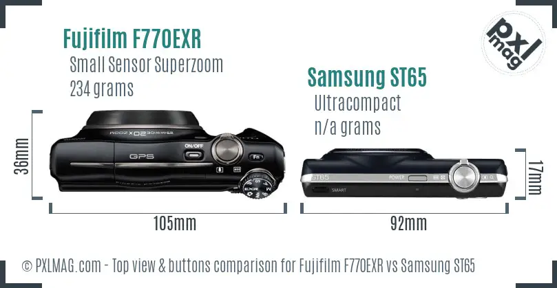 Fujifilm F770EXR vs Samsung ST65 top view buttons comparison