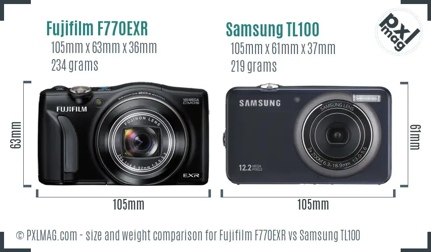 Fujifilm F770EXR vs Samsung TL100 size comparison Fujifilm F770EXR vs Samsung TL100 size comparison