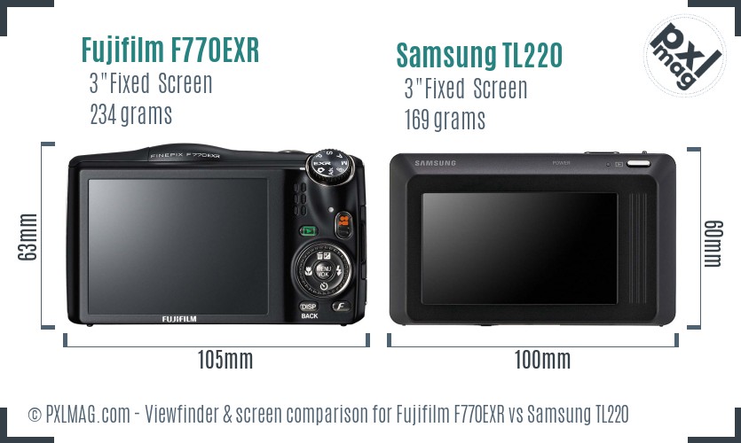 Fujifilm F770EXR vs Samsung TL220 Screen and Viewfinder comparison