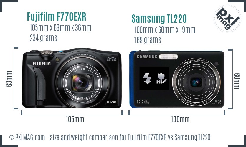 Fujifilm F770EXR vs Samsung TL220 size comparison Fujifilm F770EXR vs Samsung TL220 size comparison