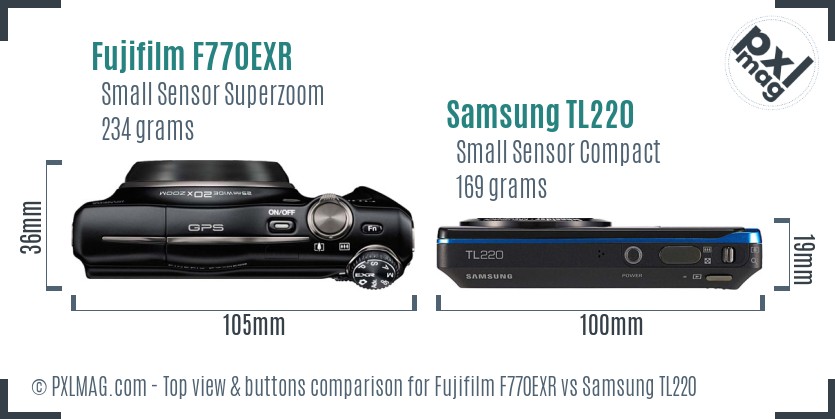 Fujifilm F770EXR vs Samsung TL220 top view buttons comparison