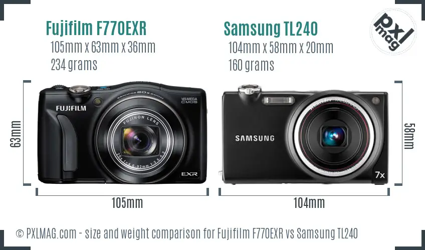 Size comparison of Fujifilm F770EXR and Samsung TL240