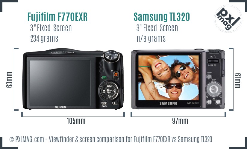 Fujifilm F770EXR vs Samsung TL320 Screen and Viewfinder comparison