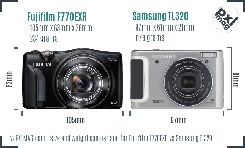 Fujifilm F770EXR vs Samsung TL320 size comparison Fujifilm F770EXR vs Samsung TL320 size comparison