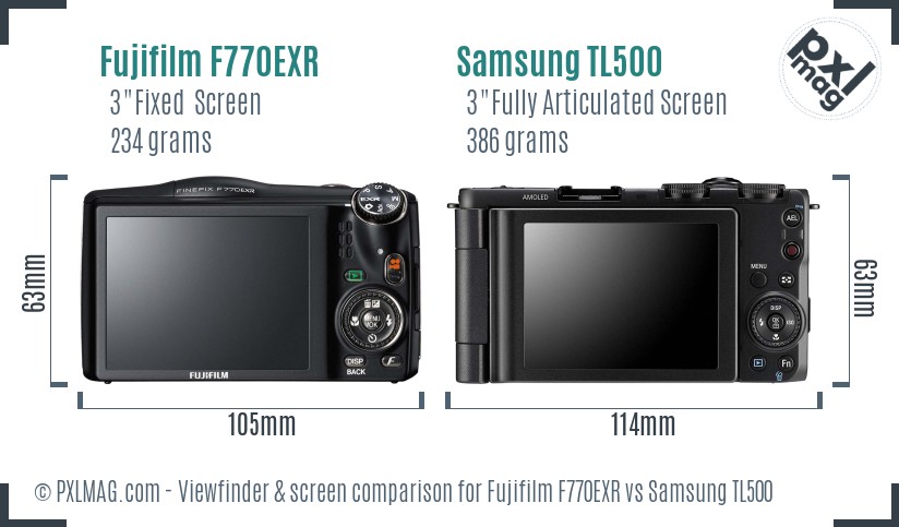 Fujifilm F770EXR vs Samsung TL500 Screen and Viewfinder comparison