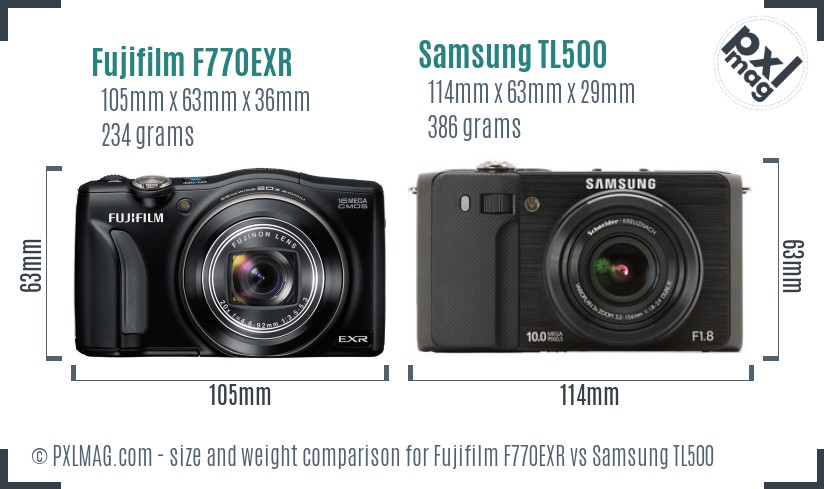 Fujifilm F770EXR vs Samsung TL500 size comparison Fujifilm F770EXR vs Samsung TL500 size comparison