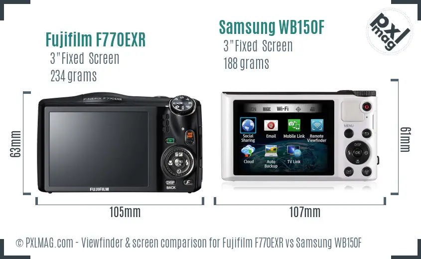 Fujifilm F770EXR vs Samsung WB150F Screen and Viewfinder comparison Fujifilm F770EXR vs Samsung WB150F Screen and Viewfinder comparison