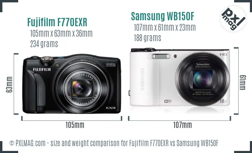 Fujifilm F770EXR vs Samsung WB150F size comparison Fujifilm F770EXR vs Samsung WB150F size comparison