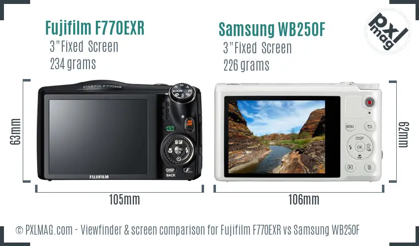 Fujifilm F770EXR vs Samsung WB250F Screen and Viewfinder comparison Fujifilm F770EXR vs Samsung WB250F Screen and Viewfinder comparison