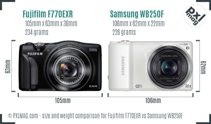 Fujifilm F770EXR vs Samsung WB250F size comparison Fujifilm F770EXR vs Samsung WB250F size comparison