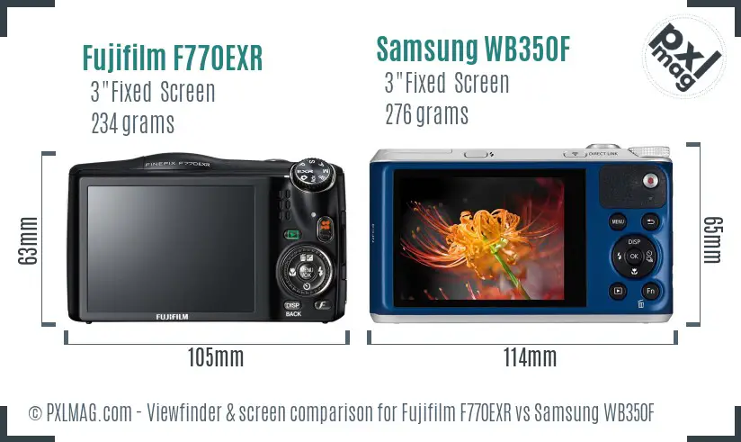 Fujifilm F770EXR vs Samsung WB350F Screen and Viewfinder comparison