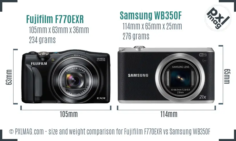 Fujifilm F770EXR vs Samsung WB350F size comparison