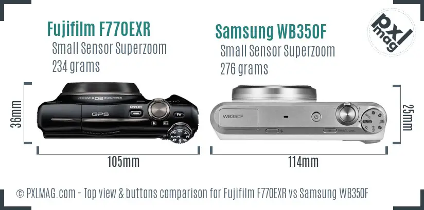 Fujifilm F770EXR vs Samsung WB350F top view buttons comparison
