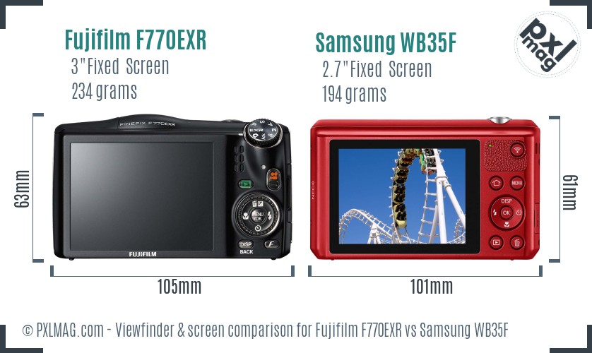 Fujifilm F770EXR vs Samsung WB35F Screen and Viewfinder comparison
