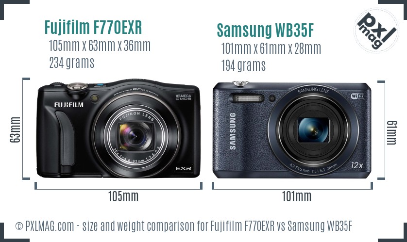 Fujifilm F770EXR vs Samsung WB35F size comparison
