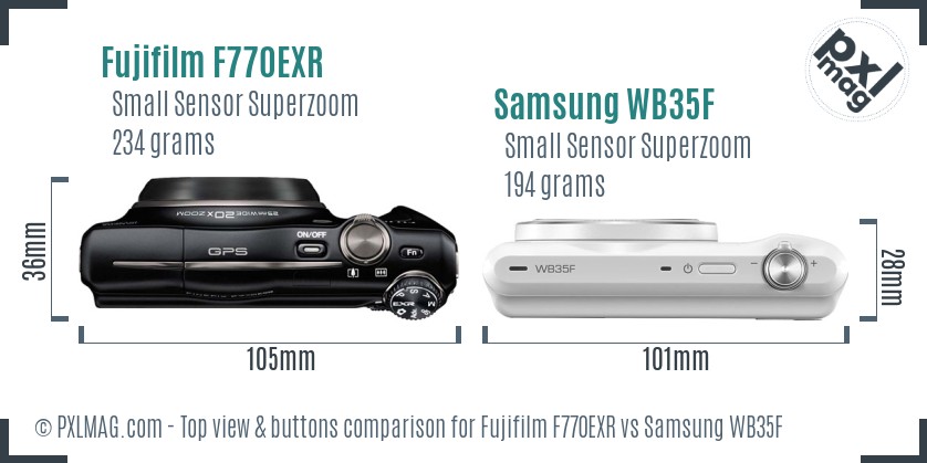Fujifilm F770EXR vs Samsung WB35F top view buttons comparison