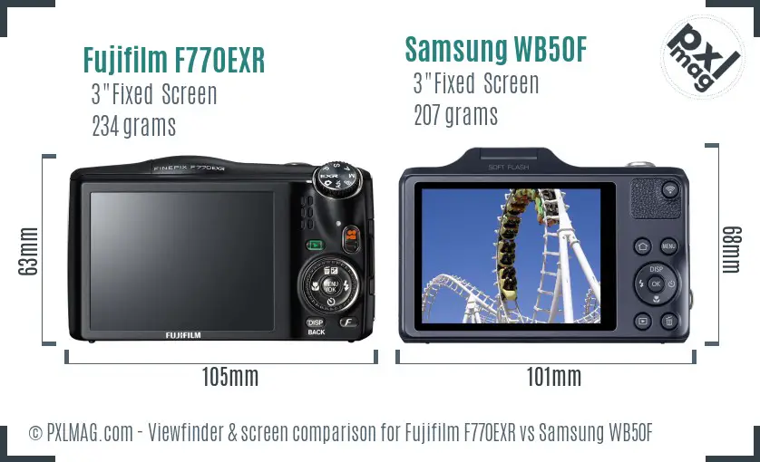 Fujifilm F770EXR vs Samsung WB50F Screen and Viewfinder comparison