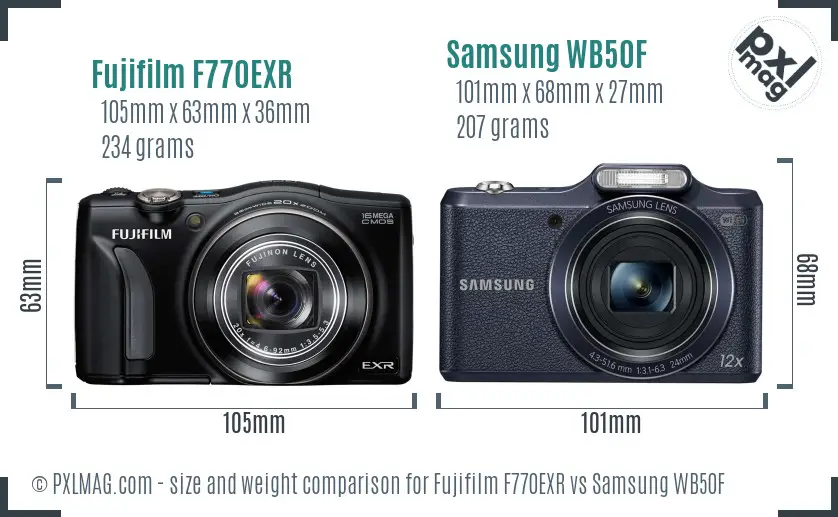 Fujifilm F770EXR vs Samsung WB50F size comparison