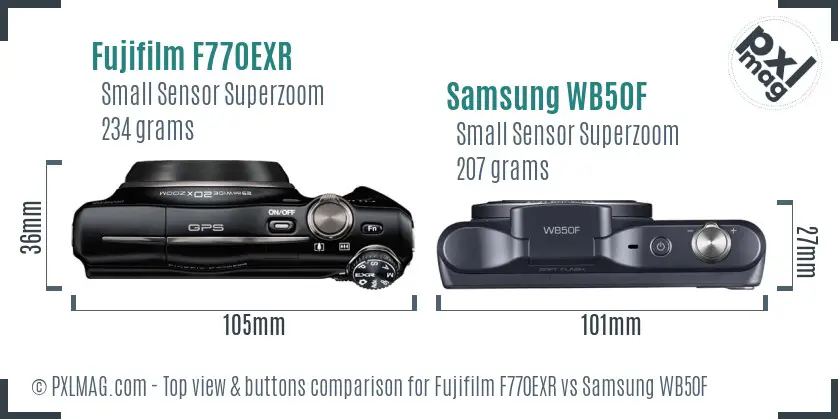 Fujifilm F770EXR vs Samsung WB50F top view buttons comparison