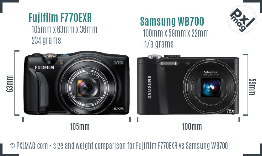 Fujifilm F770EXR vs Samsung WB700 size comparison Fujifilm F770EXR vs Samsung WB700 size comparison