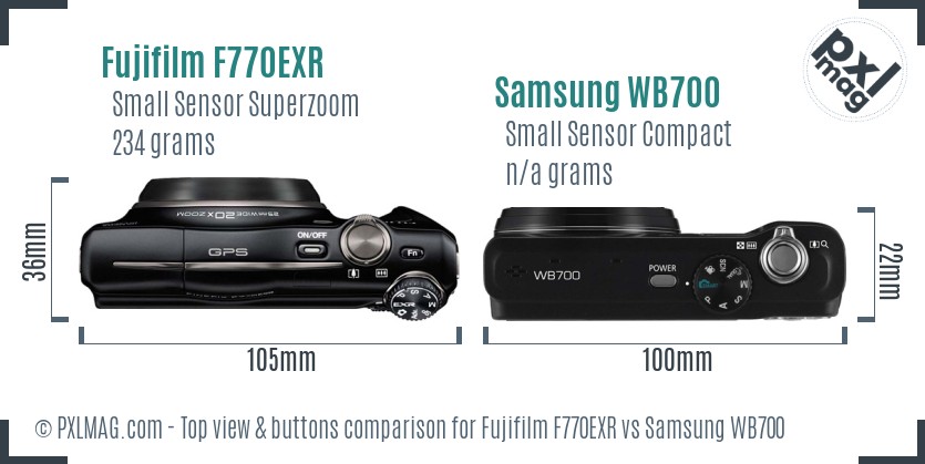 Fujifilm F770EXR vs Samsung WB700 top view buttons comparison