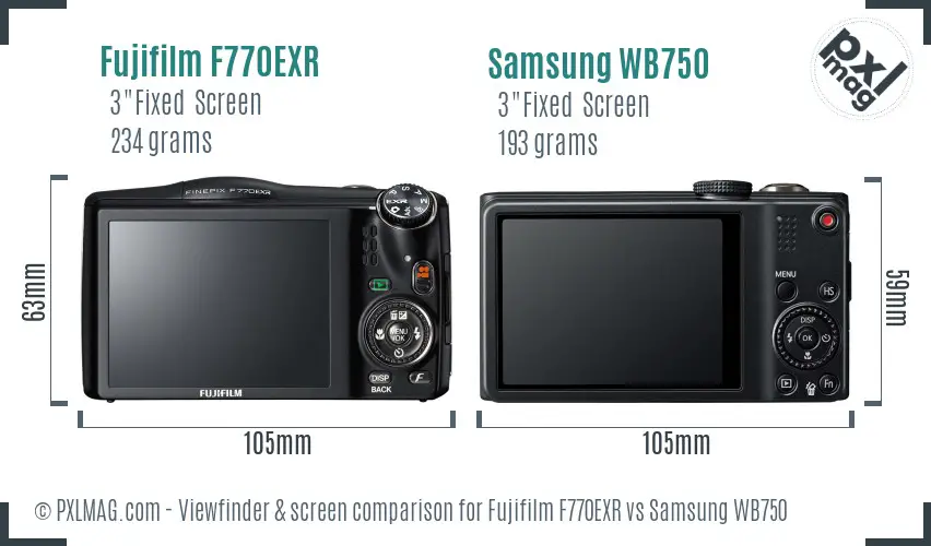 Fujifilm F770EXR vs Samsung WB750 Screen and Viewfinder comparison