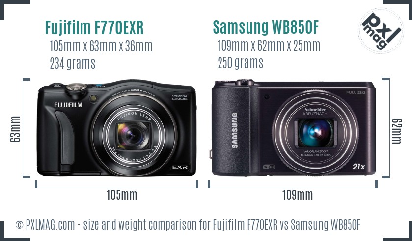 Fujifilm F770EXR vs Samsung WB850F size comparison