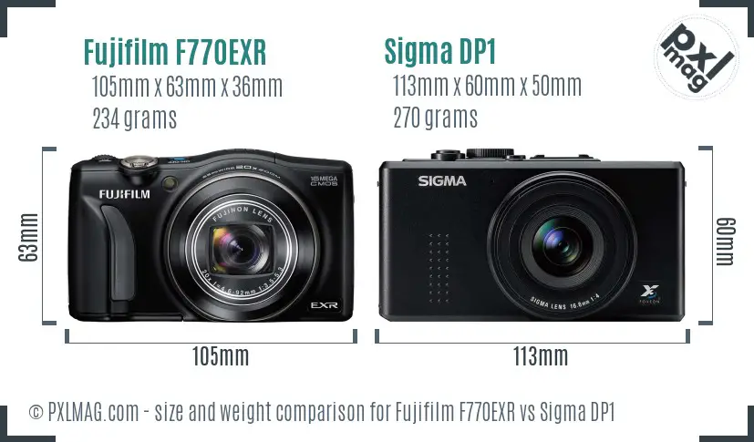 Fujifilm F770EXR vs Sigma DP1 size comparison