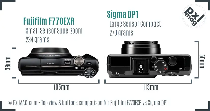 Fujifilm F770EXR vs Sigma DP1 top view buttons comparison