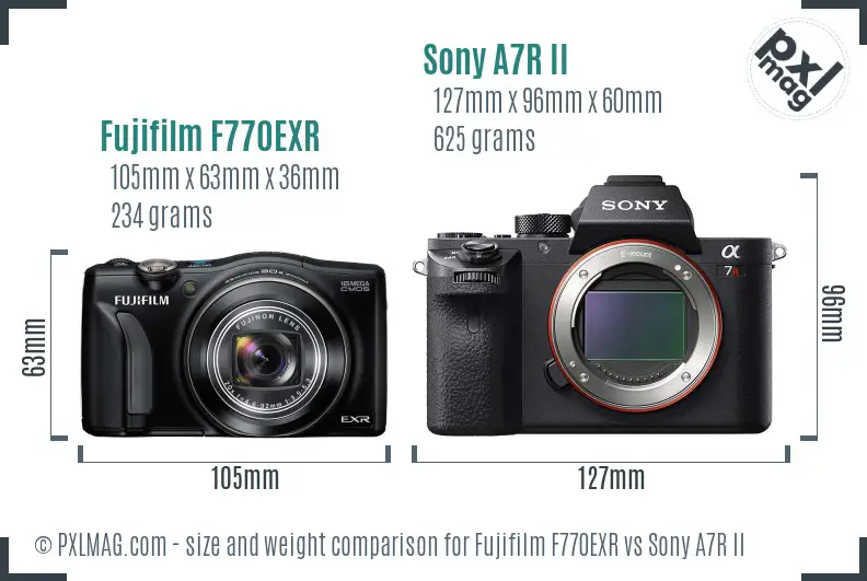 Fujifilm F770EXR vs Sony A7R II size comparison