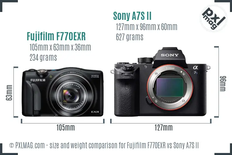 Fujifilm F770EXR vs Sony A7S II size comparison