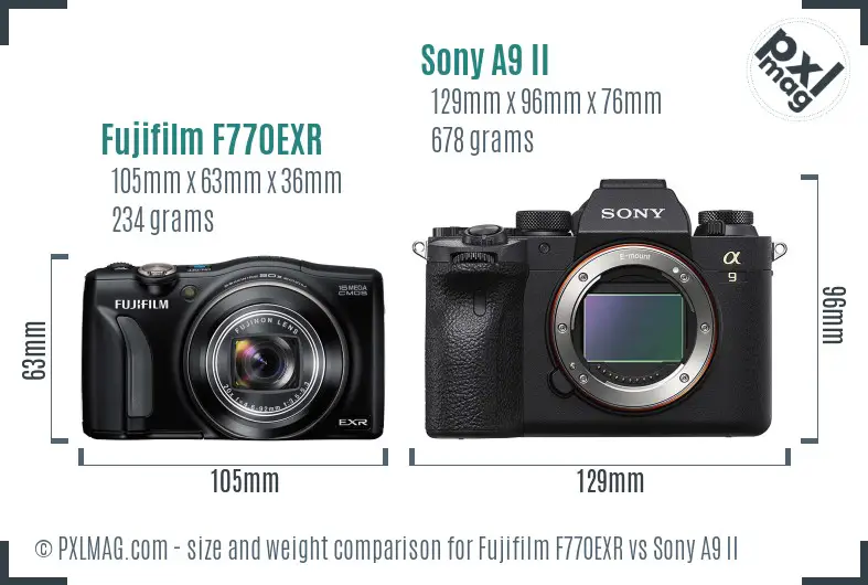 Fujifilm F770EXR vs Sony A9 II size comparison