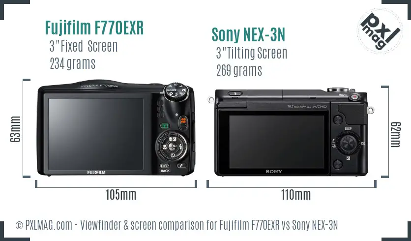 Fujifilm F770EXR vs Sony NEX-3N Screen and Viewfinder comparison