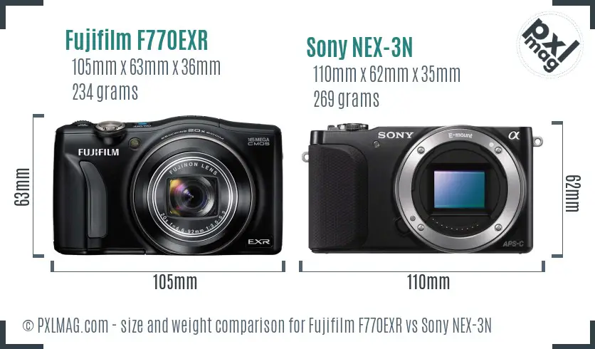 Fujifilm F770EXR vs Sony NEX-3N size comparison
