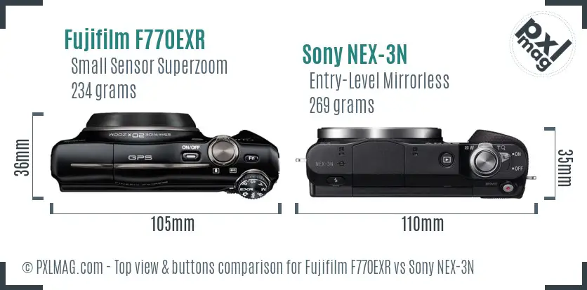 Fujifilm F770EXR vs Sony NEX-3N top view buttons comparison