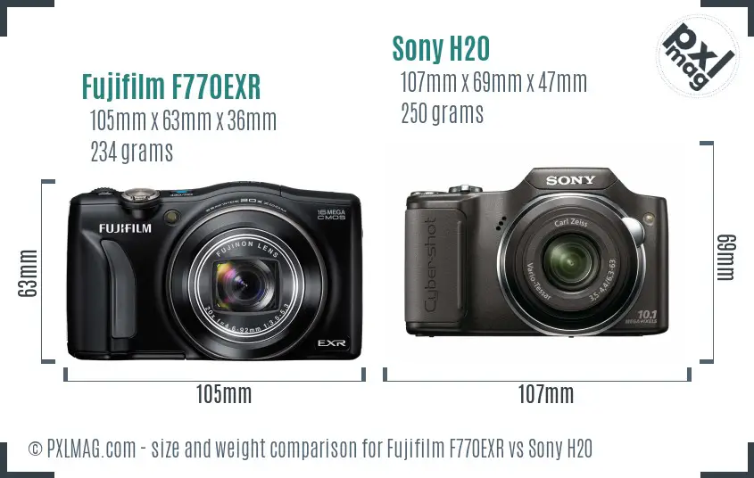 Fujifilm F770EXR vs Sony H20 size comparison