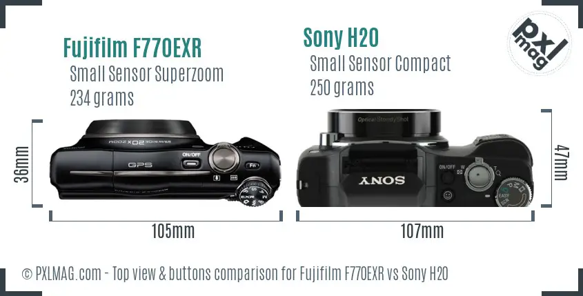 Fujifilm F770EXR vs Sony H20 top view buttons comparison