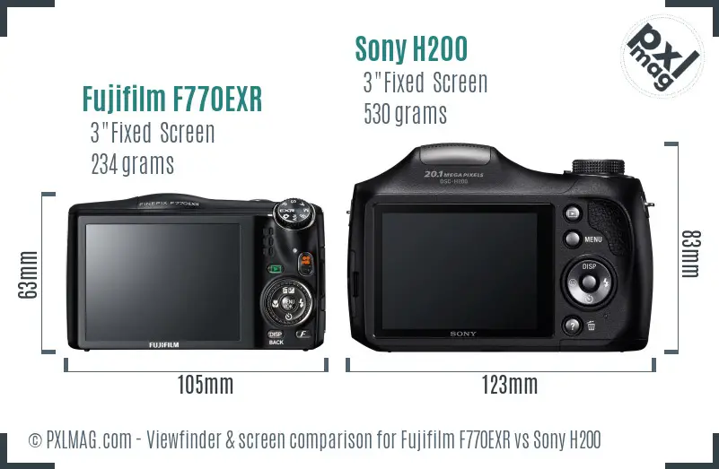 Fujifilm F770EXR vs Sony H200 Screen and Viewfinder comparison