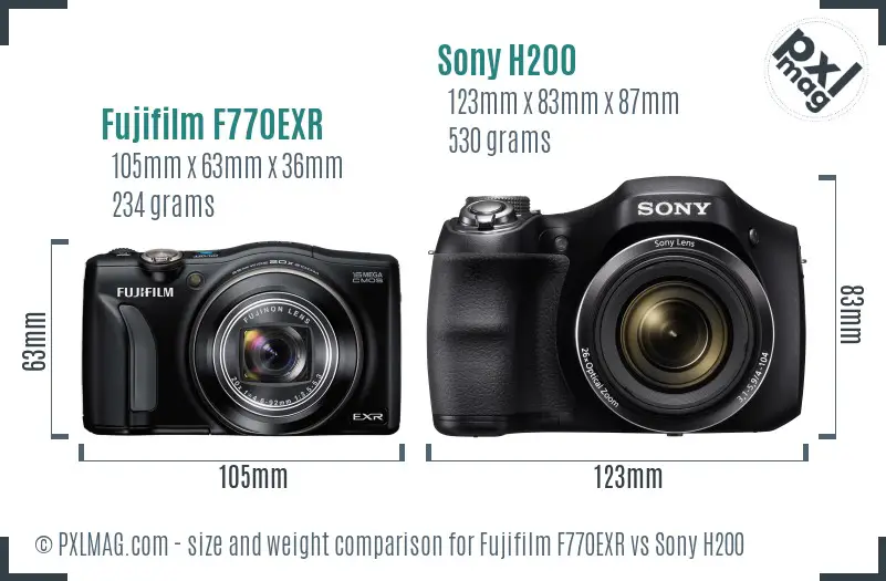 Fujifilm F770EXR vs Sony H200 size comparison