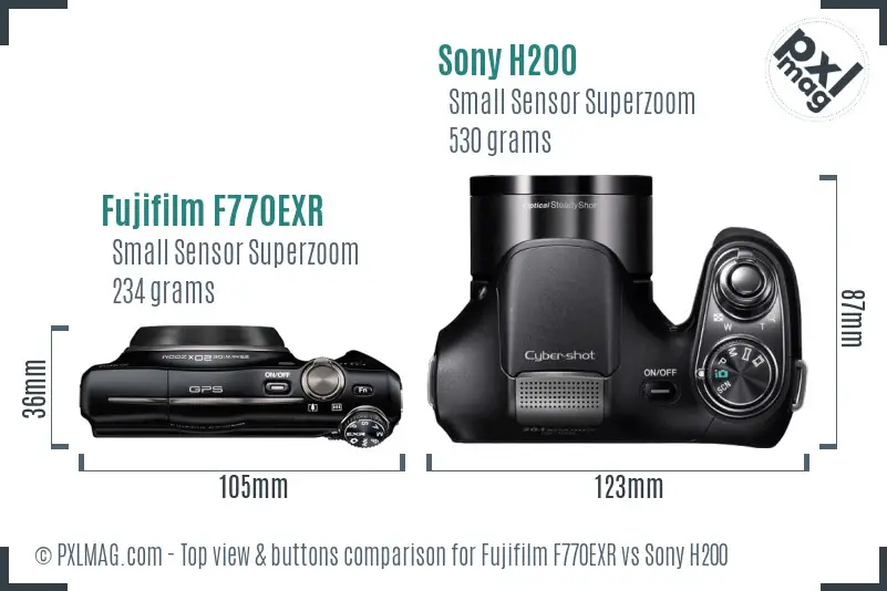 Fujifilm F770EXR vs Sony H200 top view buttons comparison