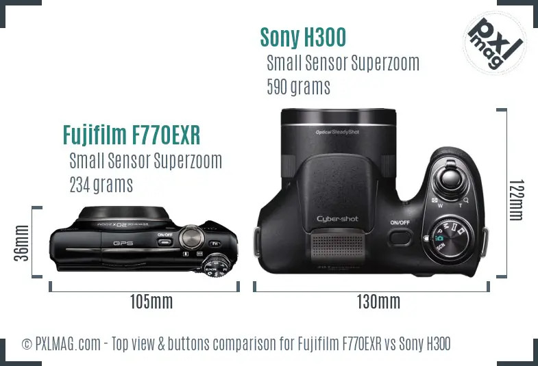 Fujifilm F770EXR vs Sony H300 top view buttons comparison