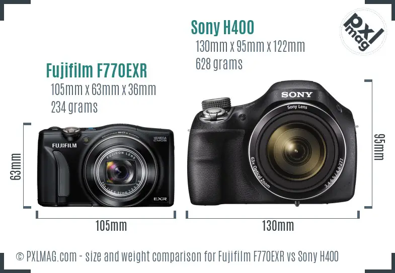 Fujifilm F770EXR vs Sony H400 size comparison