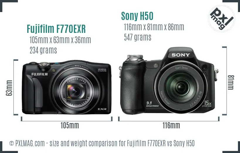 Fujifilm F770EXR vs Sony H50 size comparison Fujifilm F770EXR vs Sony H50 size comparison