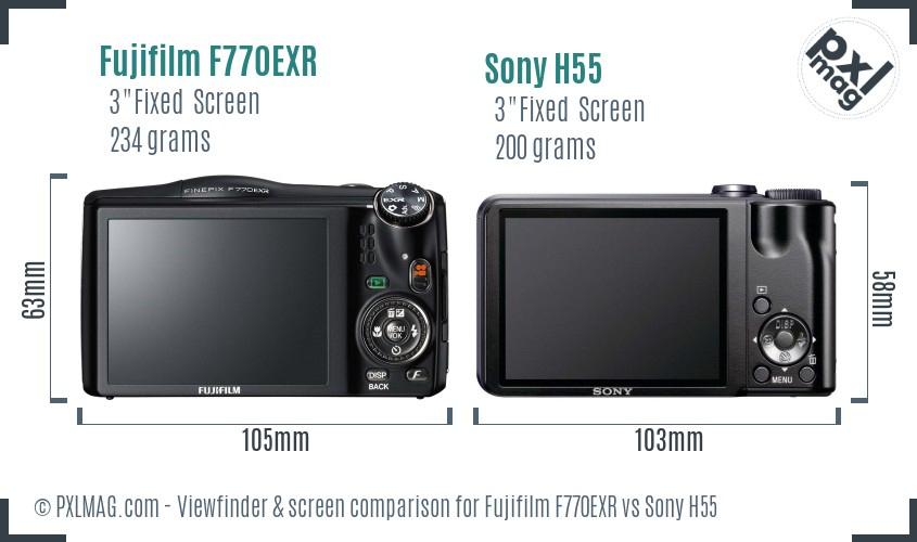 Fujifilm F770EXR vs Sony H55 Screen and Viewfinder comparison