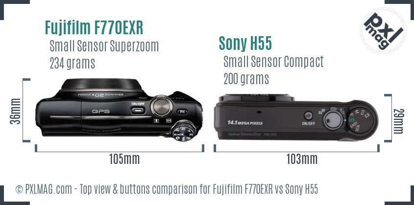 Fujifilm F770EXR vs Sony H55 top view buttons comparison