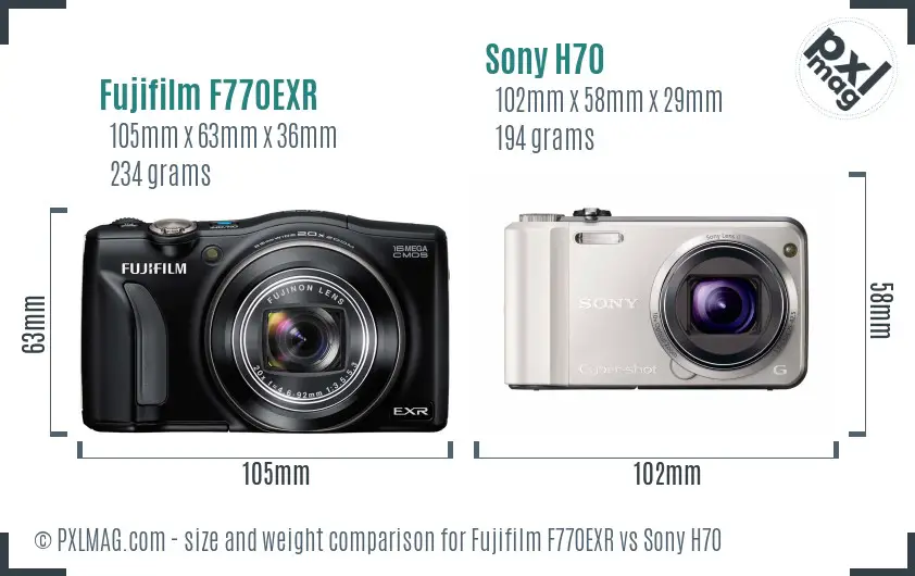 Fujifilm F770EXR vs Sony H70 size comparison